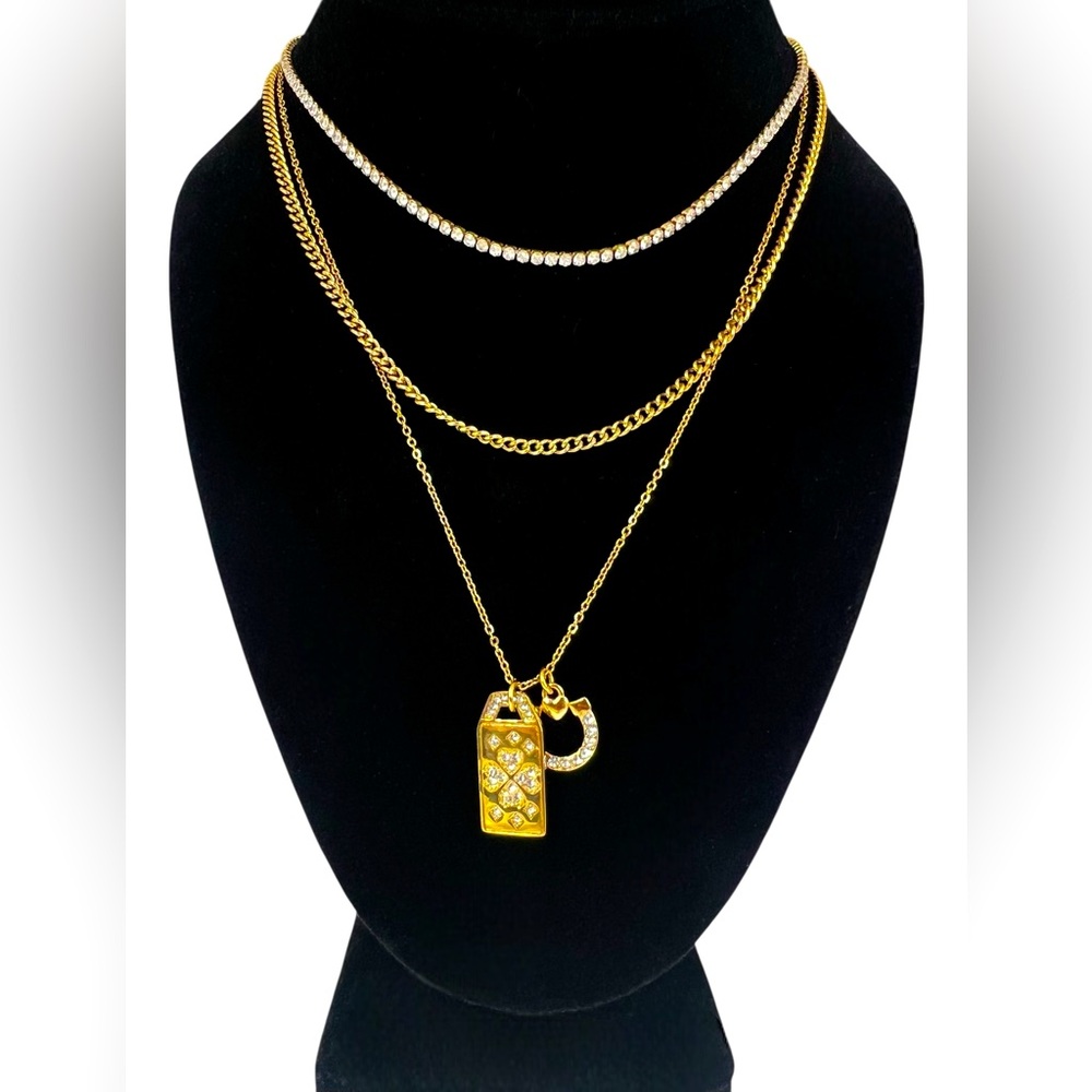 NEW 18K GOLD PLATED LUX SET ‘LUCKY GLOW’ – TENNIS + CHARMS + CUBAN LAYERING